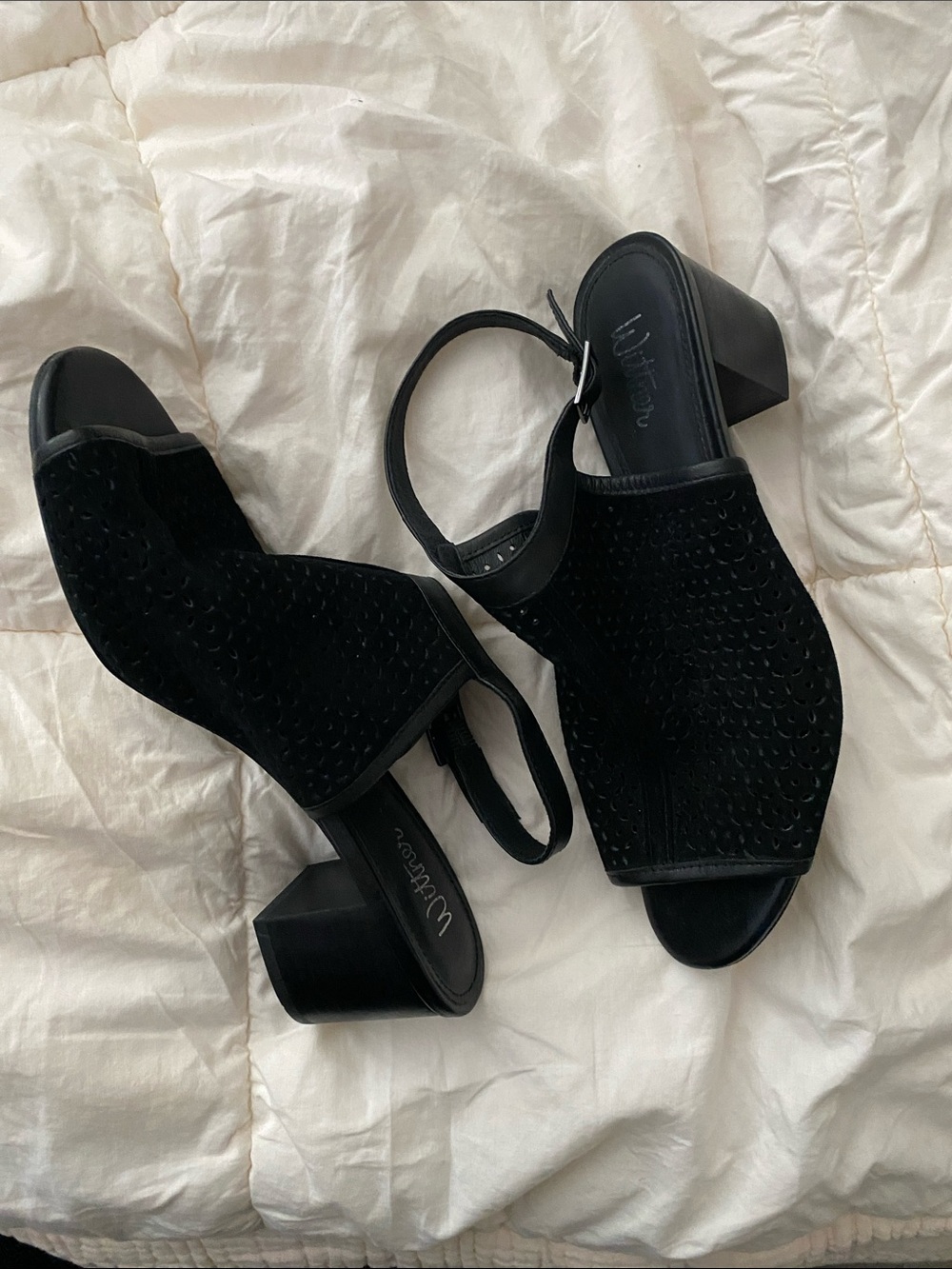 Wittner Australia Black Suede Peep-Toe Block Heel Sandals Size 38/EURO 7.5-8/US